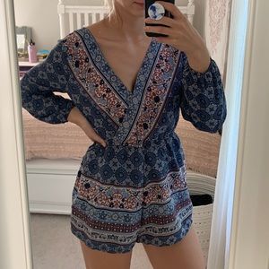 NEW Francesca’s Long Sleeve Patterned Romper